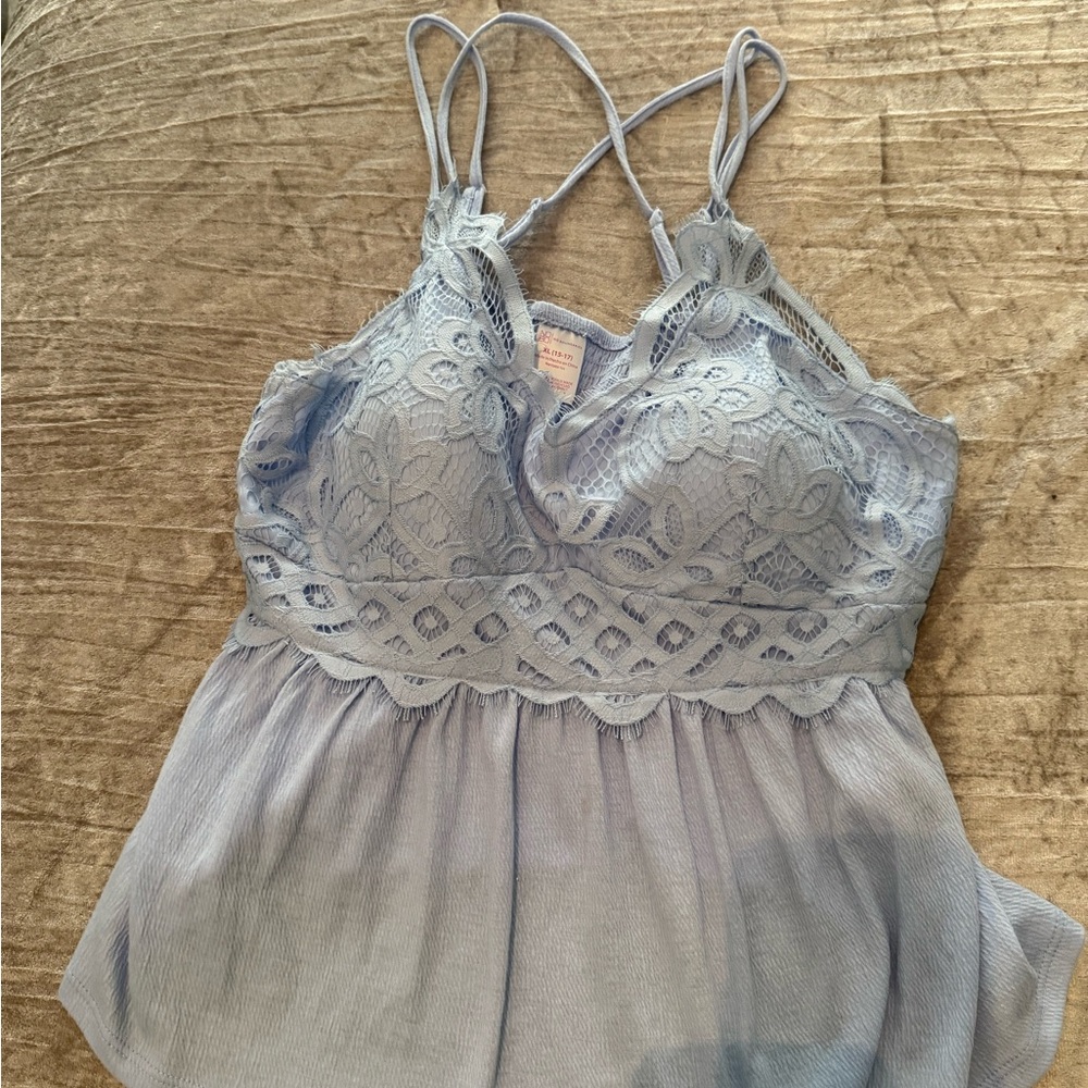 No Boundaries Light Blue Lace Tank Top